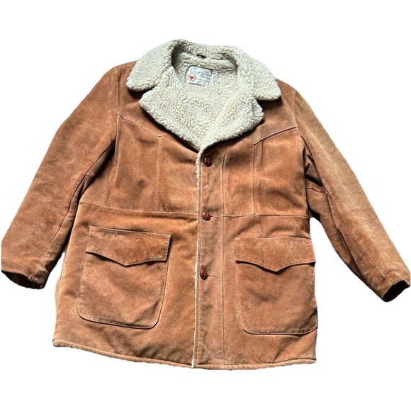 Vtg 70's Suede Rancher Coat Mens 44T Tall Brown Western Cowboy Marlboro Man EUC - Picture 5 of 16